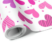 Striped Hearts roze Cadeaupapier (Rol Hoek)