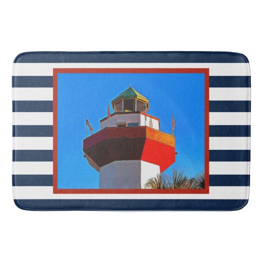 Striped Hilton Head Island Harbor Town Lighthouse Badmat (Voorkant)