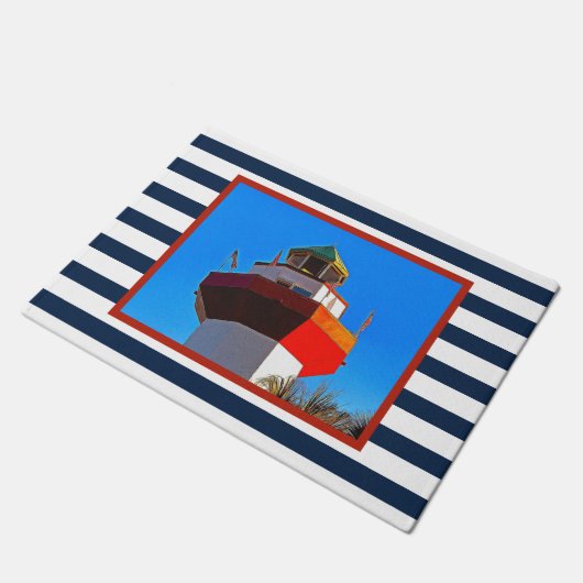 Striped Hilton Head Island Harbor Town Lighthouse Deurmat (Schuin)