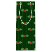 Striped Holly Berries Wijn Cadeautas (Achterkant)