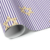Striped Indigo Jewish Gold Star of David Cadeaupapier (Rol Hoek)