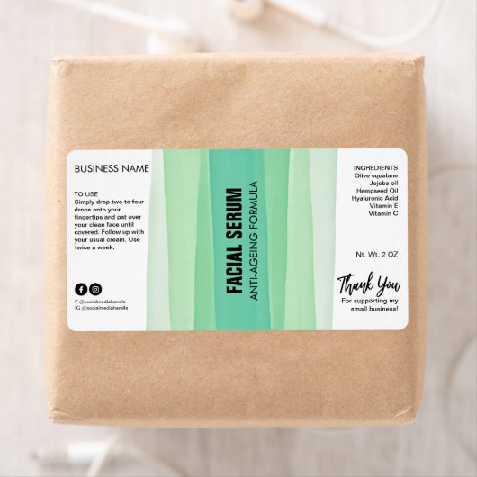 Striped Ink Green Dropper Bottle Serum Labels (Insitu)