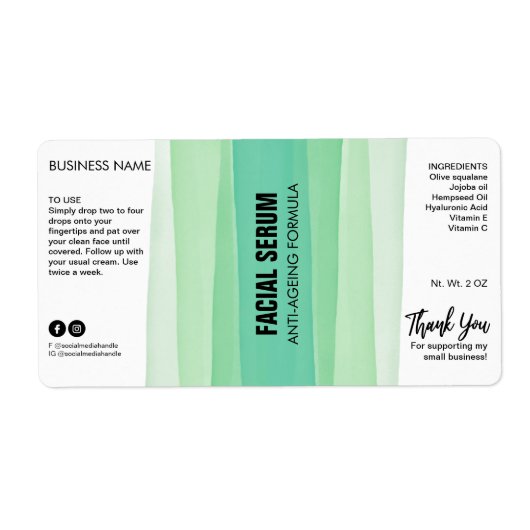 Striped Ink Green Dropper Bottle Serum Labels (Voorkant)