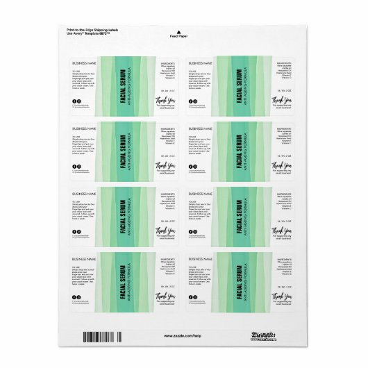 Striped Ink Green Dropper Bottle Serum Labels (Full Sheet)