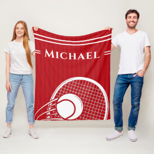 Striped Intense Red Tennis Racket & Ball Elegant Fleece Deken