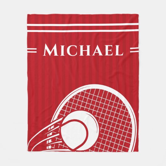 Striped Intense Red Tennis Racket & Ball Elegant Fleece Deken (Voorkant)
