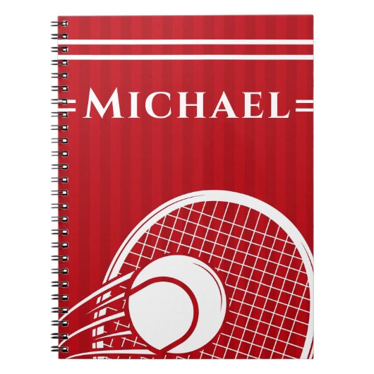 Striped Intense Red Tennis Racket & Ball Elegant Notitieboek (Voorkant)