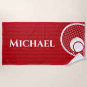 Striped Intense Red Tennis Racket & Ball Elegant Strandlaken (Voorkant)