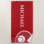 Striped Intense Red Tennis Racket & Ball Elegant Strandlaken (Voorkant)
