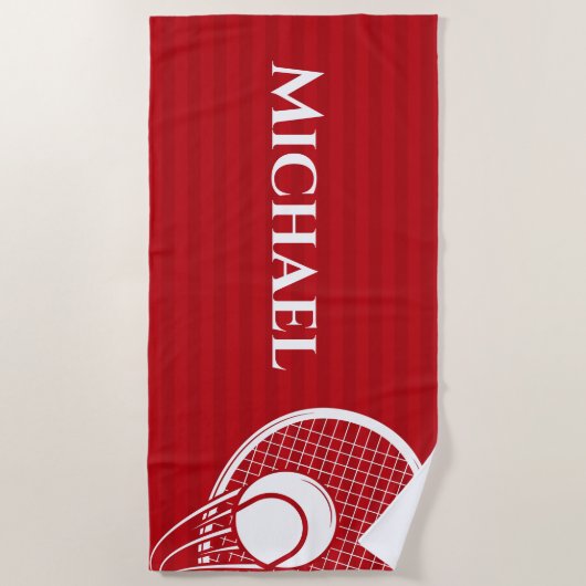 Striped Intense Red Tennis Racket & Ball Elegant Strandlaken (Voorkant)