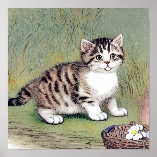  Striped Kitten Illustratie Poster (Voorkant)