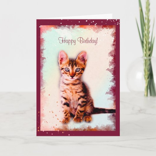 Striped Kitten Waterverf van de Kattendag Kaart (Voorkant)