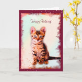 Striped Kitten Waterverf van de Kattendag Kaart (Gele Bloem)