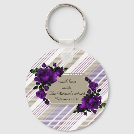  Striped Lavender Floral Key chain Sleutelhanger (Voorkant)