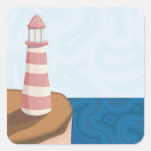 Striped Lighthouse Landscape Square Sticker (Voorkant)
