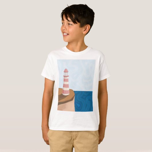 Striped Lighthouse Landscape T-Shirt (Voorkant volledig)