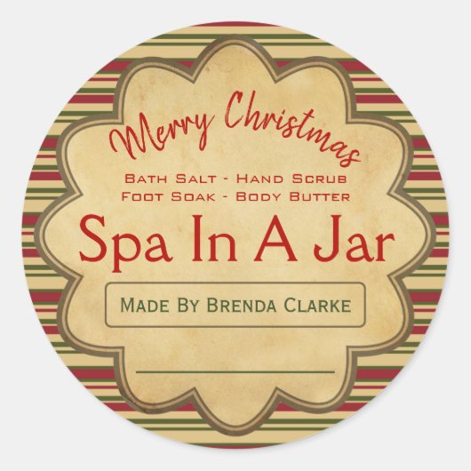 Striped Merry kerstruimte in een pot labelidee Ronde Sticker (Voorkant)