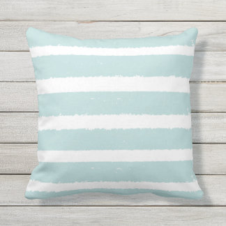 Striped Mint Turquoise Blue White Stripe Nautical Buitenkussen