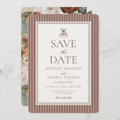 Striped Mocha Brown Espresso Save the Date Kaart (Voorkant / Achterkant)