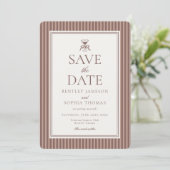 Striped Mocha Brown Espresso Save the Date Kaart (Staand voorkant)