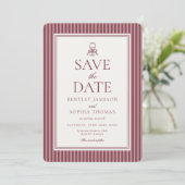 Striped Mocha Brown Espresso Save the Date Kaart (Staand voorkant)