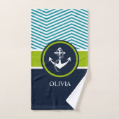Striped, Monogram, Elegant, Nautical, Modern Bad Handdoek (Handdoek)