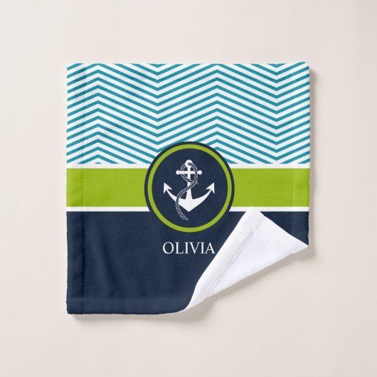 Striped, Monogram, Elegant, Nautical, Modern Bad Handdoek (Wasdoekje)