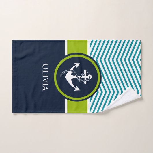 Striped, Monogram, Elegant, Nautical, Modern Bad Handdoek (Handdoek)