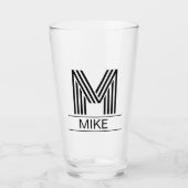 Striped Monogram Initial & Name Beer Pint Glass Glas (Voorkant)
