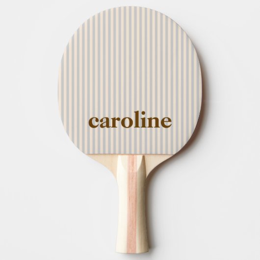 Striped Name Aesthetic Minimalist Preppy Neutral Tafeltennisbatje (Voorkant)