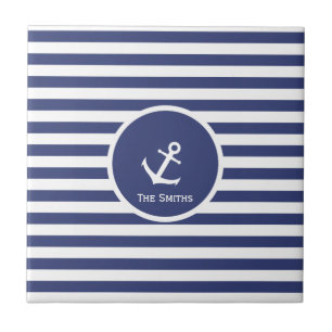  Striped Nautical Anchor Tile Tegeltje