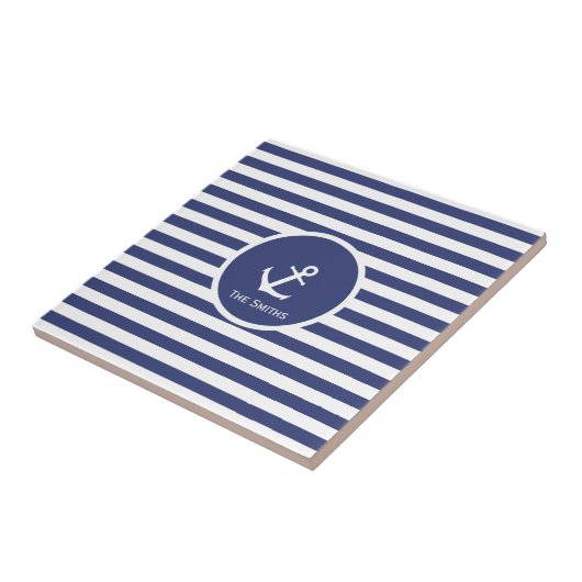  Striped Nautical Anchor Tile Tegeltje (Zijkant)