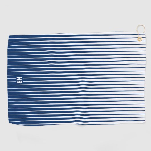Striped Navy Blue & White Modern Abstract Aangepas Golfhanddoek (Horizontaal)