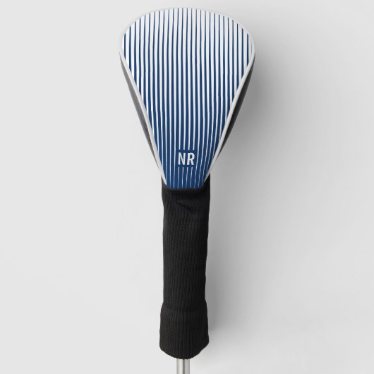 Striped Navy Blue & White Modern Abstract Aangepas Golfheadcover (Voorkant)