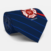 Striped Navy Fire Rescue Maltese Cross Monogram Stropdas (Opgerold)