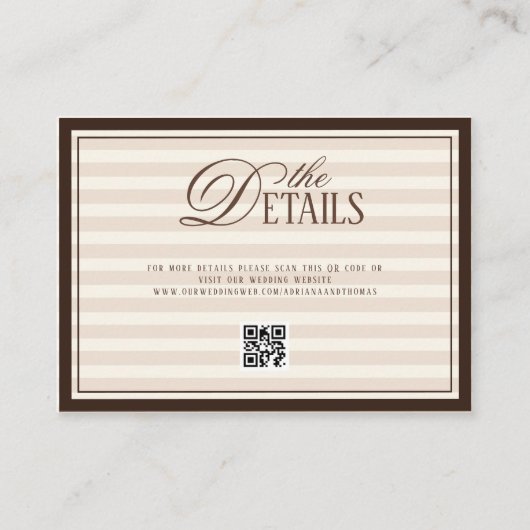 Striped Old Money Wedding QR code Details Informatiekaartje (Voorkant)