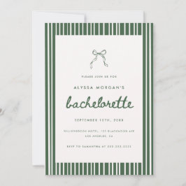 Striped Olive Green Coquette Bow Bachelorette Kaart