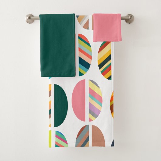 Striped Oval Halves Bath Towel Set Bad Handdoek (Insitu)