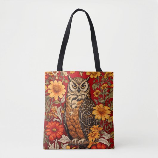 Striped Owl And Zinnia Flowers Tote Bag (Voorkant)