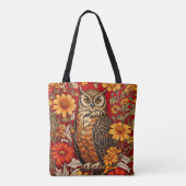 Striped Owl And Zinnia Flowers Tote Bag (Achterkant)
