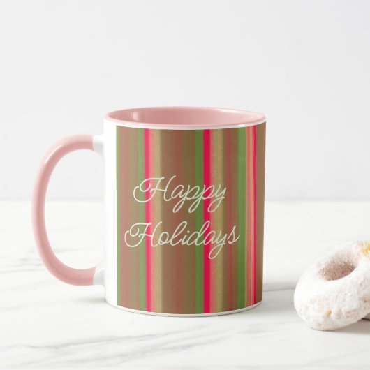 Striped Painting Happy Holidays Mok (Met donut)