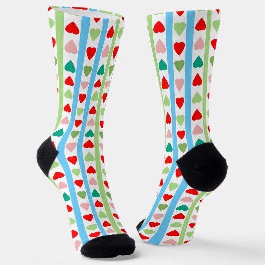Striped pattern with hearts for Valentine's day Sokken (Gebogen)