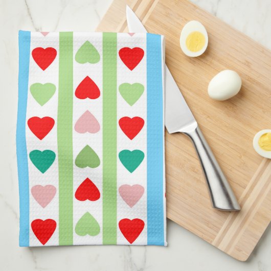 Striped pattern with hearts for Valentine's day Theedoek (Quarter Fold)