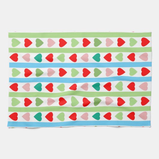 Striped pattern with hearts for Valentine's day Theedoek (Horizontaal)