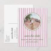 Striped pink and greensave the date photo postcard aankondigingskaart (Voorkant / Achterkant)