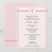Striped Pink Cross Invitation Kaart (Voorkant / Achterkant)