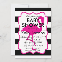 Striped Pink Flamingo Baby shower Invitation Kaart