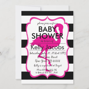 Striped Pink Flamingo Baby shower Invitation Kaart