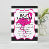 Striped Pink Flamingo Baby shower Invitation Kaart (Staand voorkant)