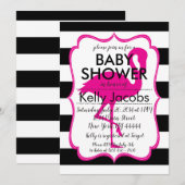 Striped Pink Flamingo Baby shower Invitation Kaart (Voorkant / Achterkant)
